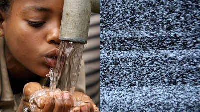 black-girl-drinking-water-and-a-blank-screen