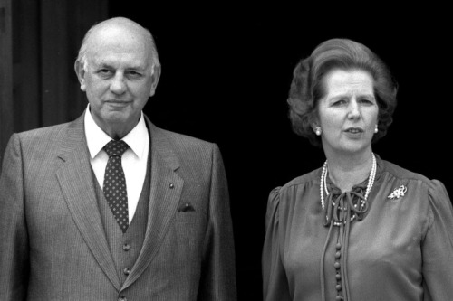 Political Personalities. pic: 6th February 1984. British Prime Minister Margaret Thatcher pictured with the South African Premier P.W.Botha at Chequers.