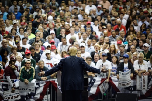 A large crowd gathered at the USF Sun Dome in Tampa on Friday night for Donald Trump's rally. LOREN ELLIOTT Times 2016-02-12